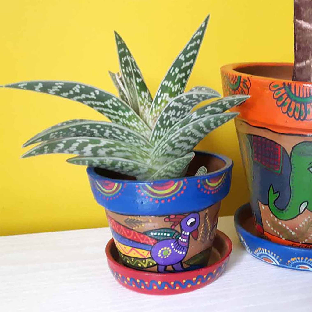 Mithila Flower Pot and Saucer Small-Siesta Crafts