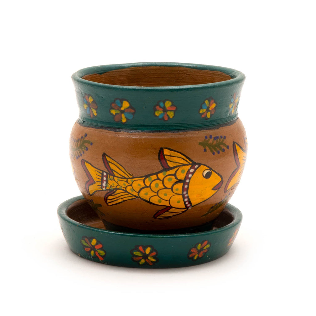 Mithila Round Flower Pot and Saucer Small-Siesta Crafts