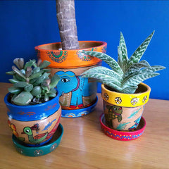 Mithila Round Flower Pot and Saucer Small-Siesta Crafts