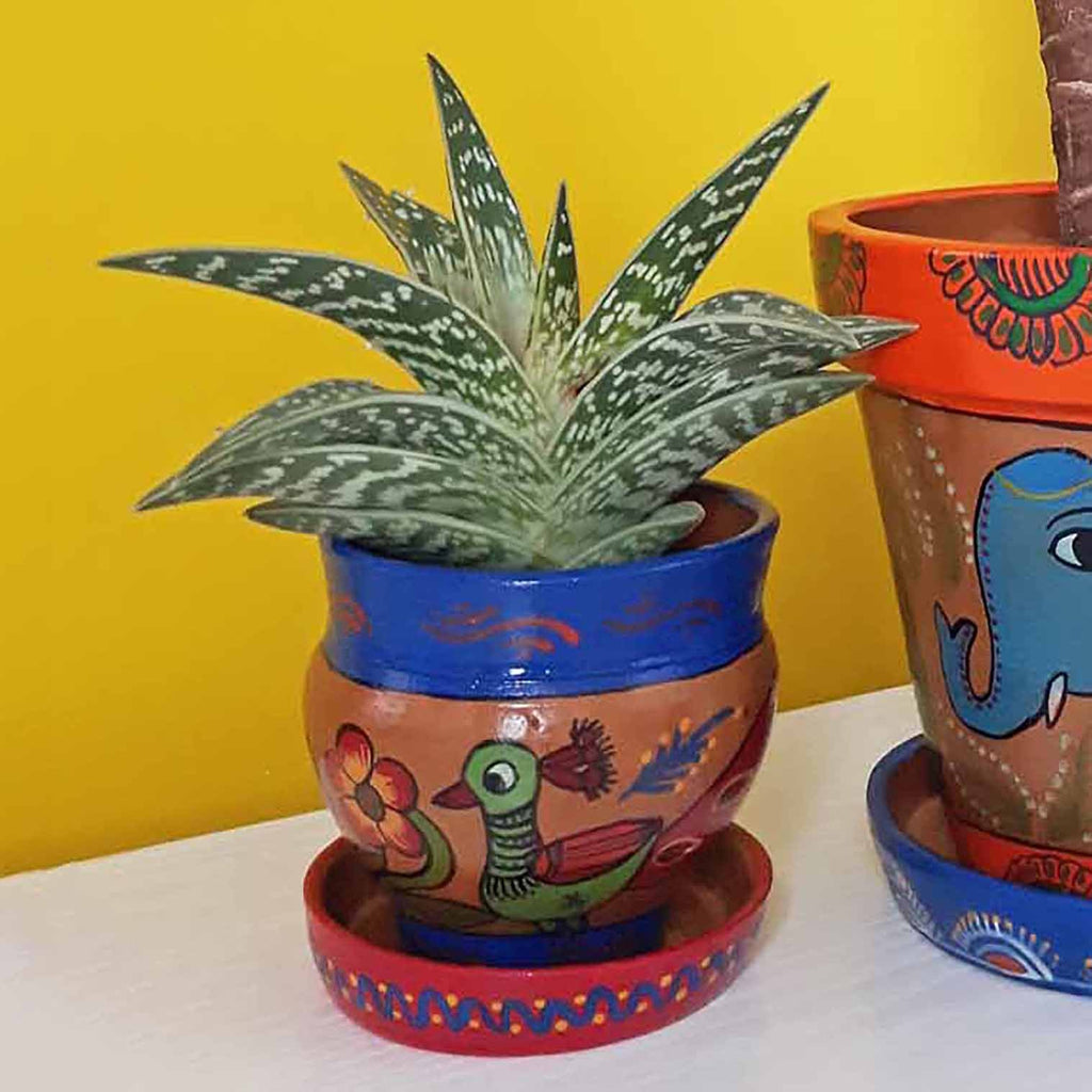 Mithila Round Flower Pot and Saucer Small-Siesta Crafts