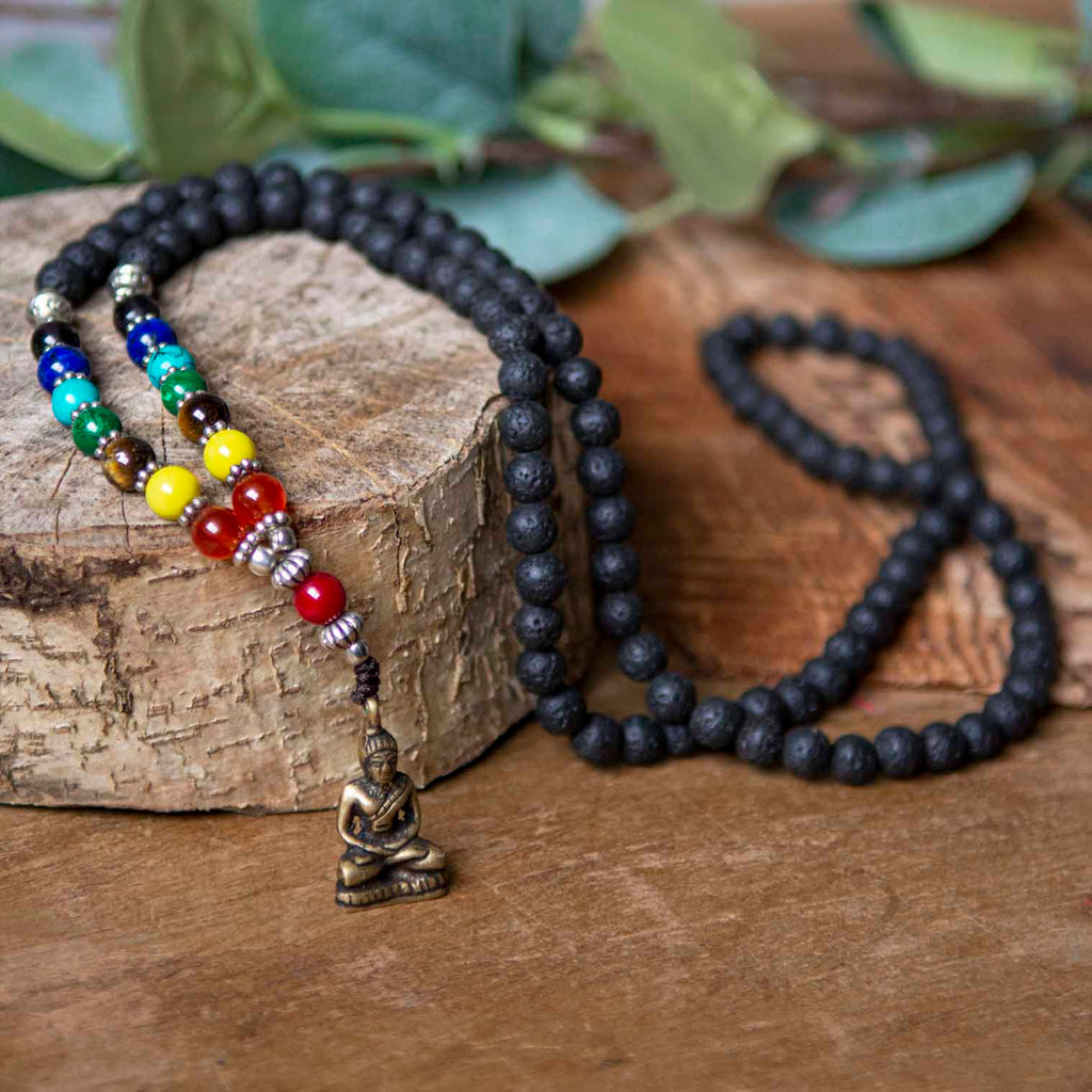 Lava Bead and Chakra Buddha Mallah Beads-Siesta Crafts