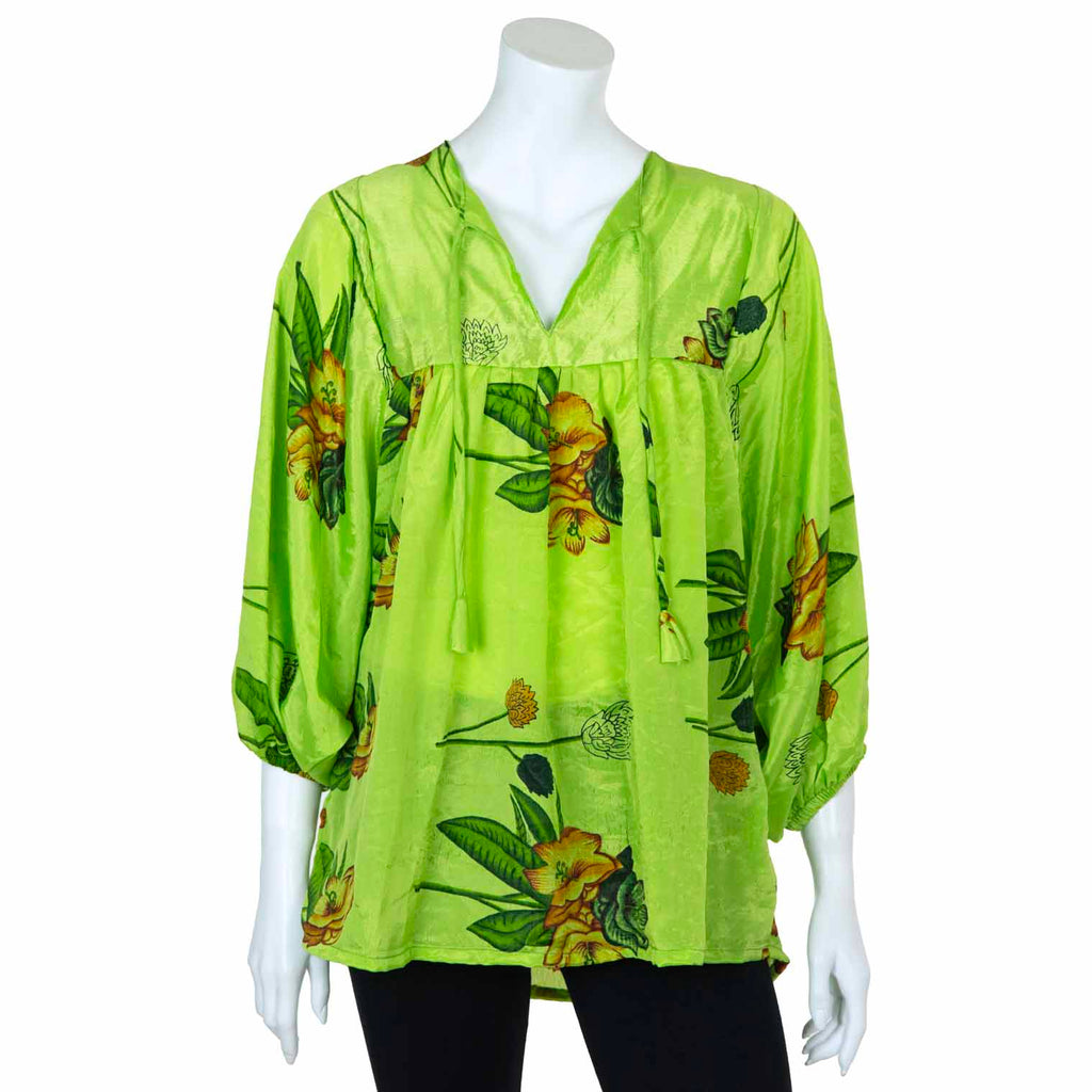 Recycled Sari Puff Sleeve Blouse-Siesta Crafts