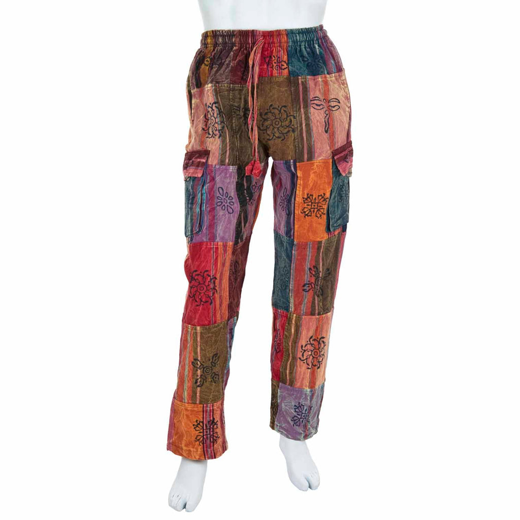 Stonewash Patch Blockprint Trousers-Siesta Crafts
