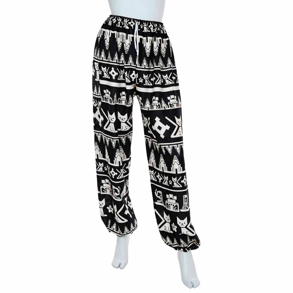 Drawstring Cat Print Trousers-Siesta Crafts