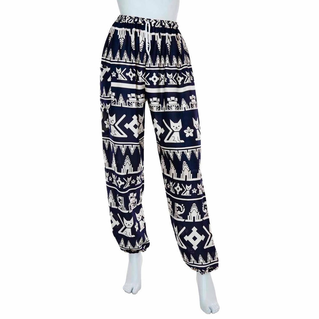 Drawstring Cat Print Trousers-Siesta Crafts