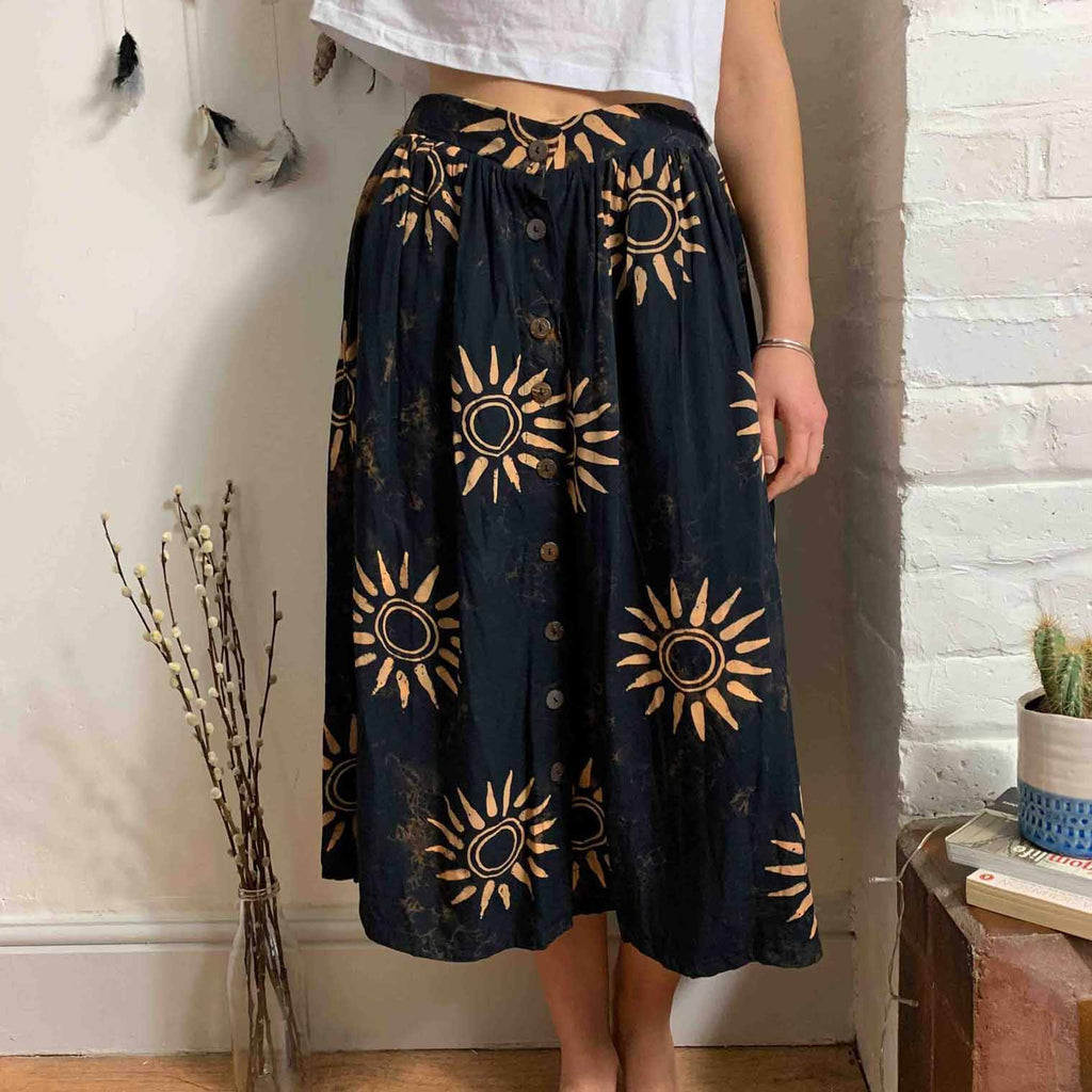 Black Sun Button Skirt-Siesta Crafts