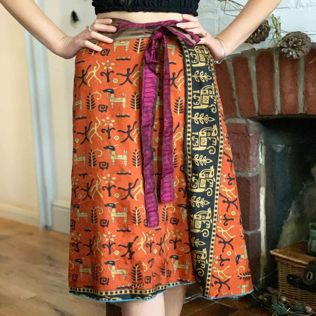 Recycled Sari Reversible Wrap Skirt-Siesta Crafts