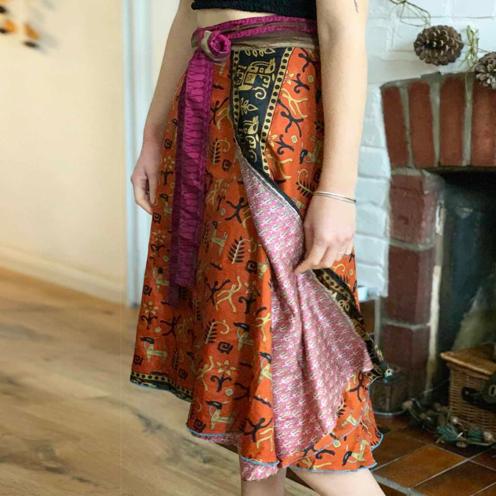 Recycled Sari Reversible Wrap Skirt-Siesta Crafts
