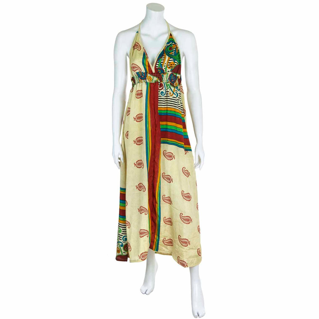 Recycled Sari Tie Up Halter Dress-Siesta Crafts