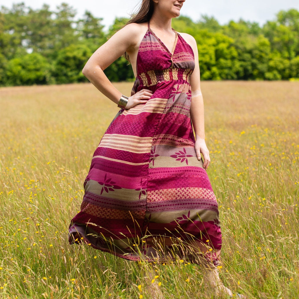 Recycled Sari Tie Up Halter Dress-Siesta Crafts