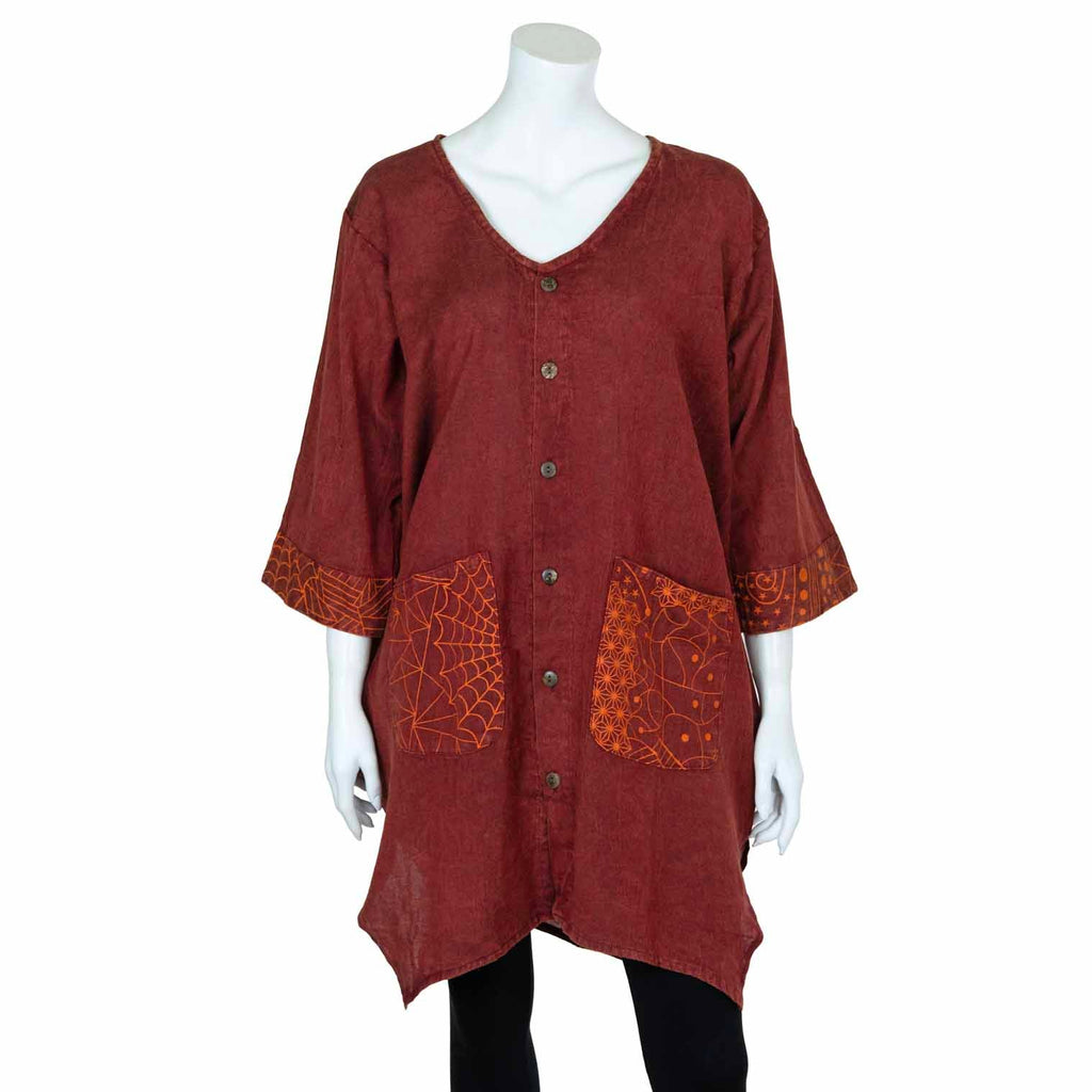 Patterned Pocket Smock Dress-Siesta Crafts