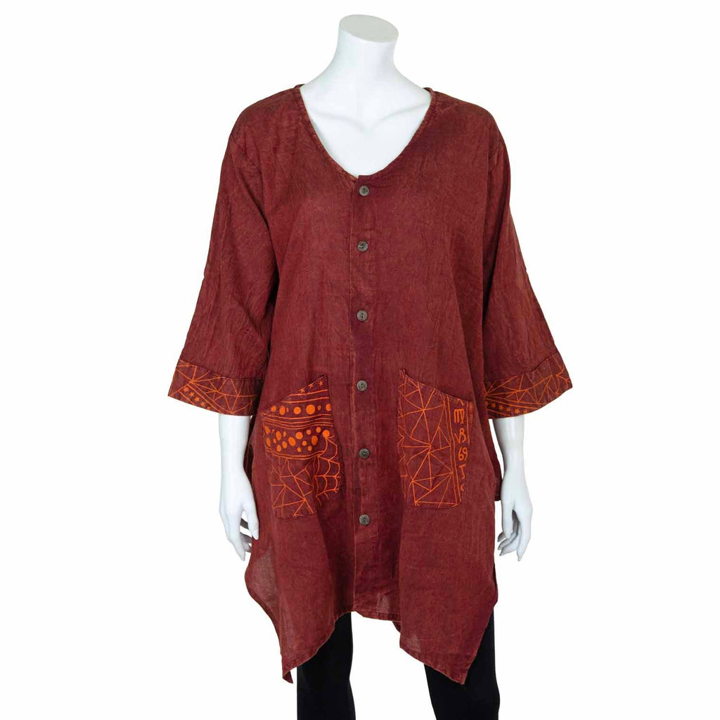 Patterned Pocket Smock Dress-Siesta Crafts