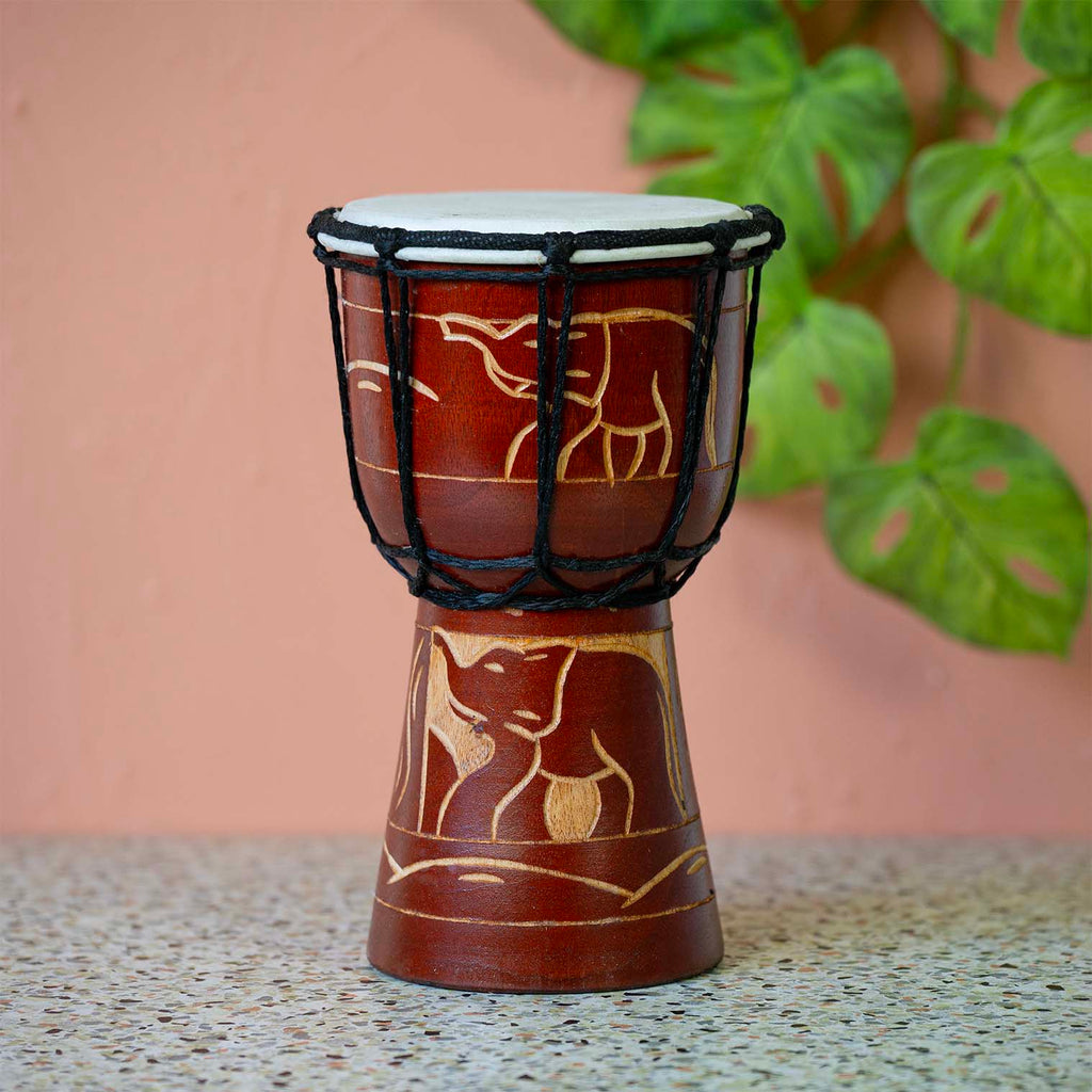 Carved Elephant Djembe Drum 20cm