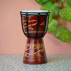 Carved Gecko Djembe Drum 20cm