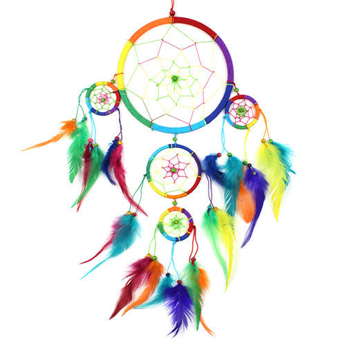 Large Bright Rainbow Dreamcatcher-Siesta Crafts