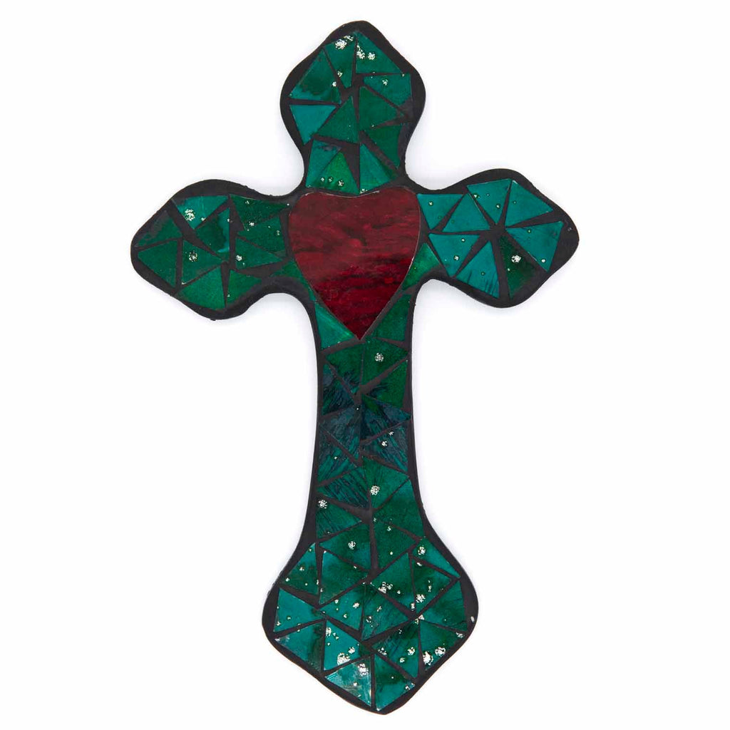 Small Mosaic Cross with Heart-Siesta Crafts