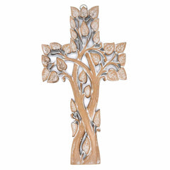 Whitewash Tree Cross with Leaves-Siesta Crafts