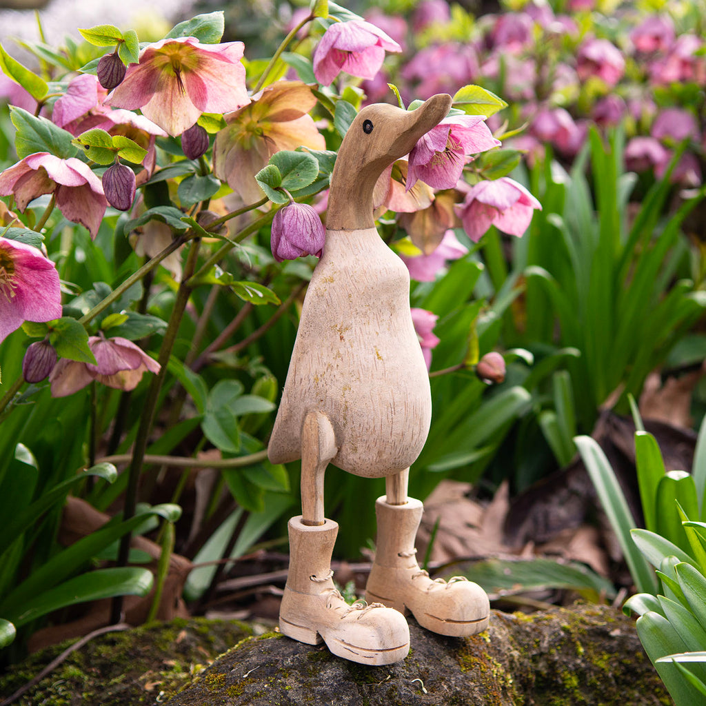 Natural Bamboo Root Duck With Boots - 25cm-Siesta Crafts