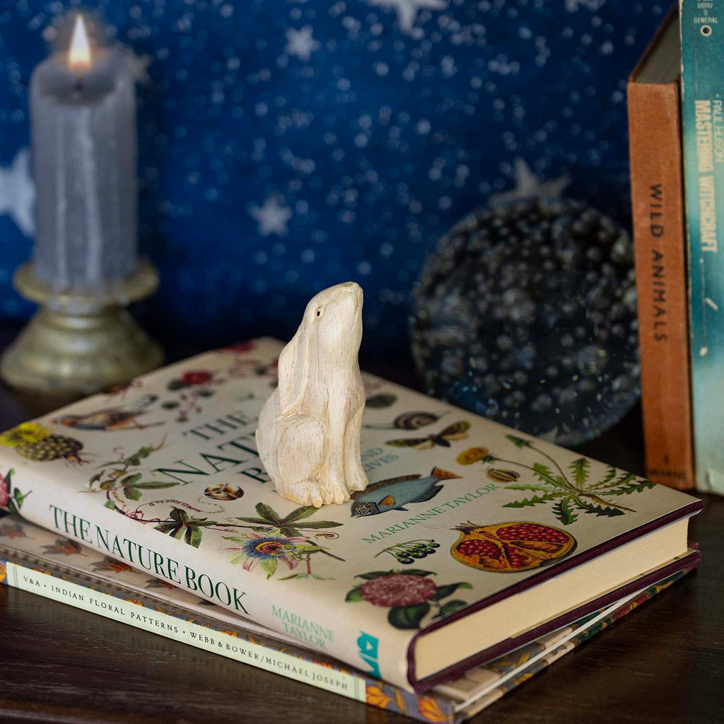 Moon Gazing Hare Woodcarving - Mini