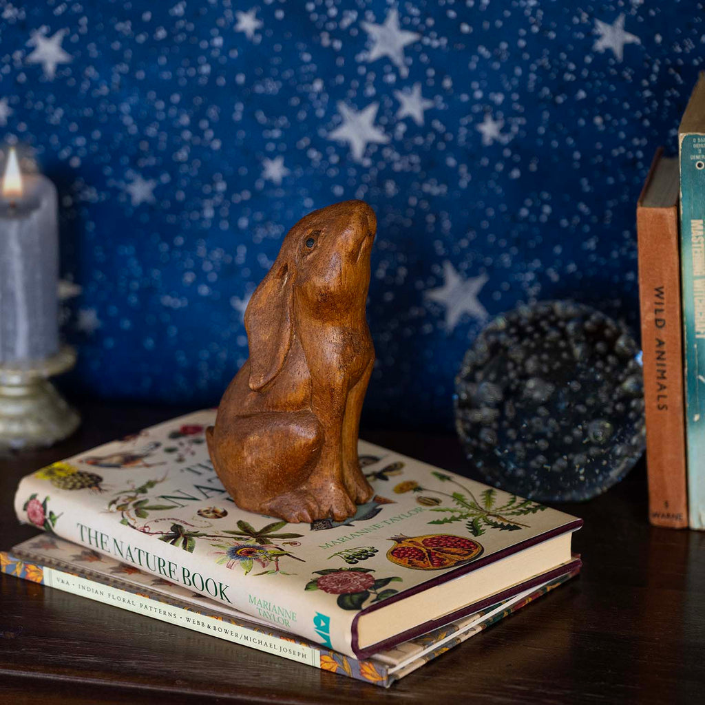 Moon Gazing Hare Woodcarving - Medium