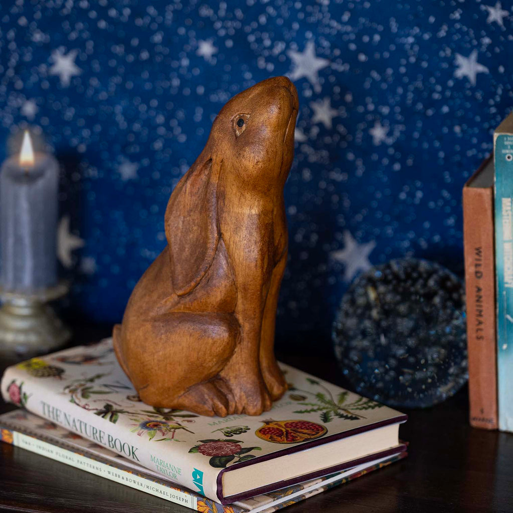 Moon Gazing Hare Woodcarving - Large