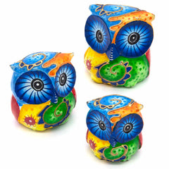 Psychedelic Trio of Owls Woodcarving-Siesta Crafts