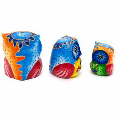 Psychedelic Trio of Owls Woodcarving-Siesta Crafts