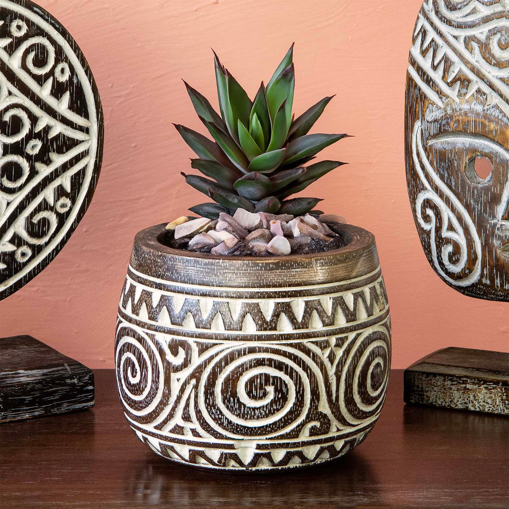 Tribal Style Hand Carved Pot-Siesta Crafts