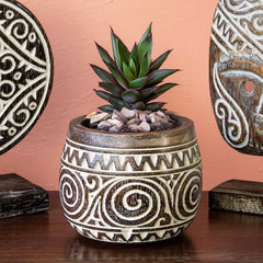 Tribal Style Hand Carved Pot-Siesta Crafts