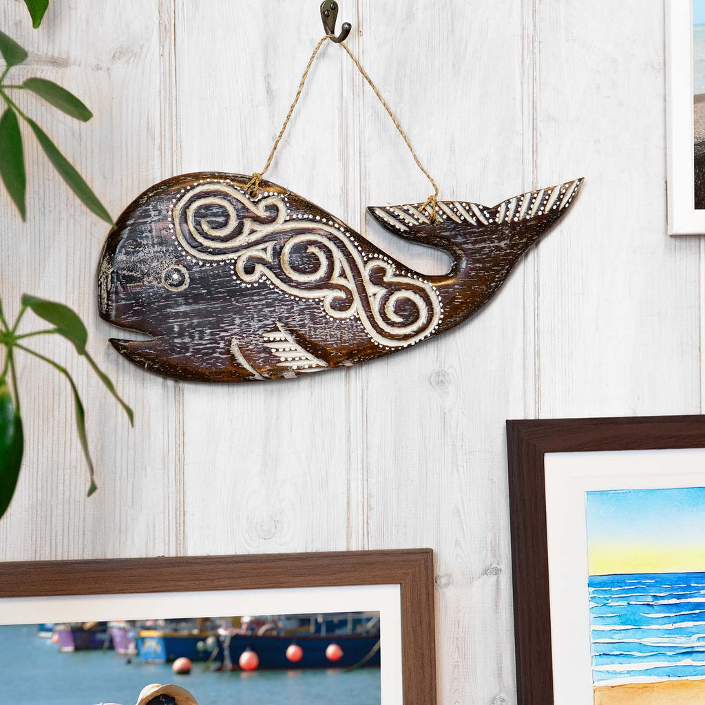 Hand Carved Round Whale Plaque-Siesta Crafts