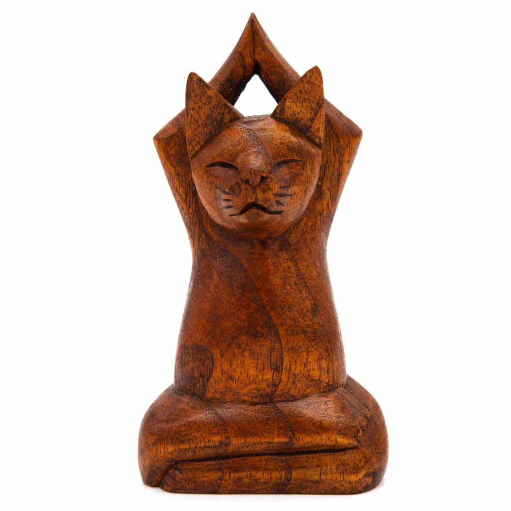 Meditating Tree Pose Cat Woodcarving
