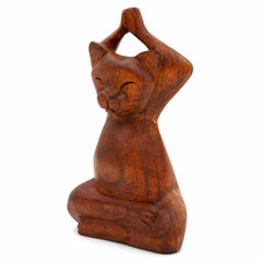 Meditating Tree Pose Cat Woodcarving