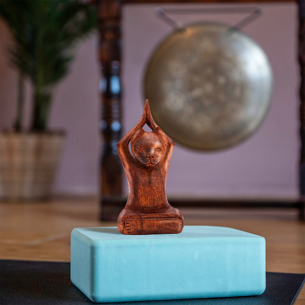 Meditating Tree Pose Cat Woodcarving