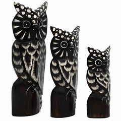 Set of Three Owls on a Branch - White