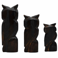 Set of Three Owls on a Branch - White