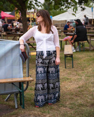 Elephant Print Wrap Trousers-Siesta Crafts