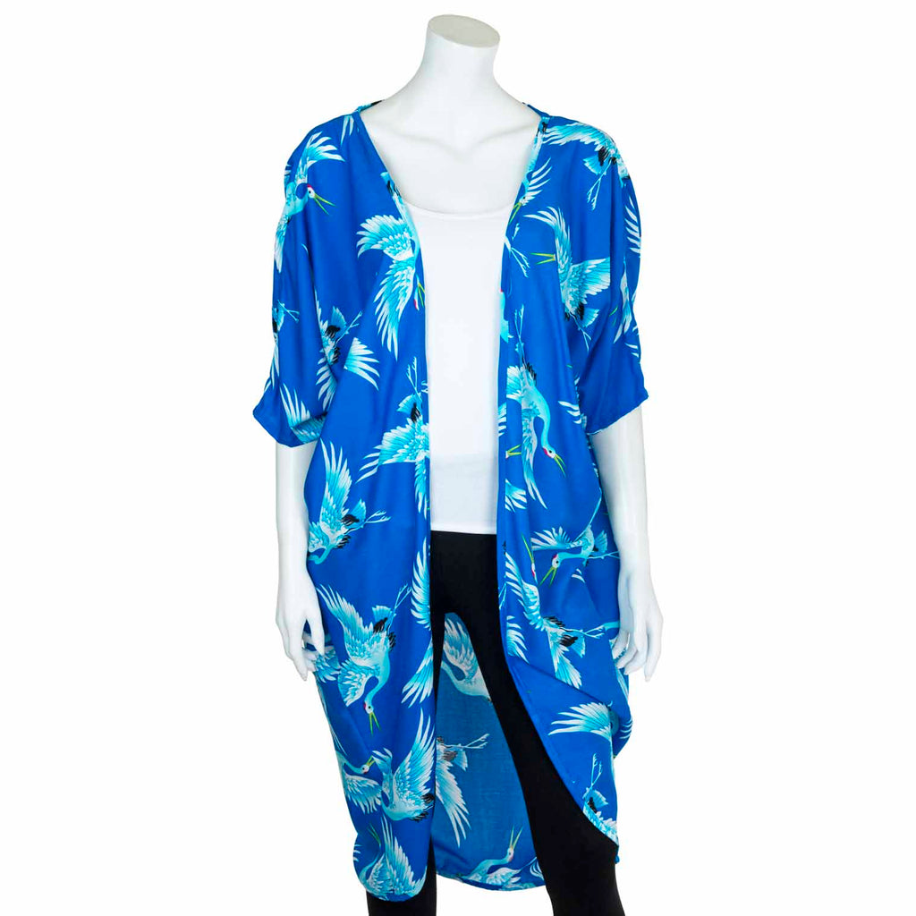 Crane Print Long Shrug-Siesta Crafts