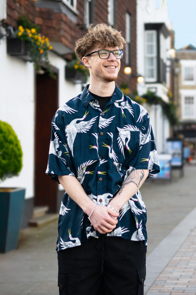 Crane Print Shirt-Siesta Crafts