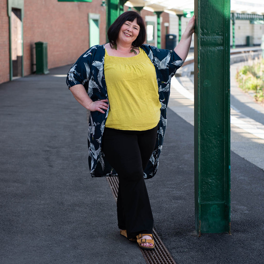 Crane Print Long Shrug-Siesta Crafts