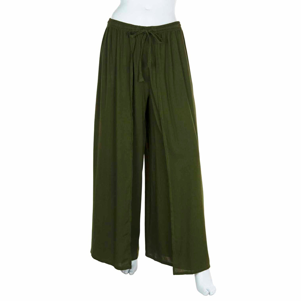 Crinkle Faux Wrap Palazzo Trousers-Siesta Crafts