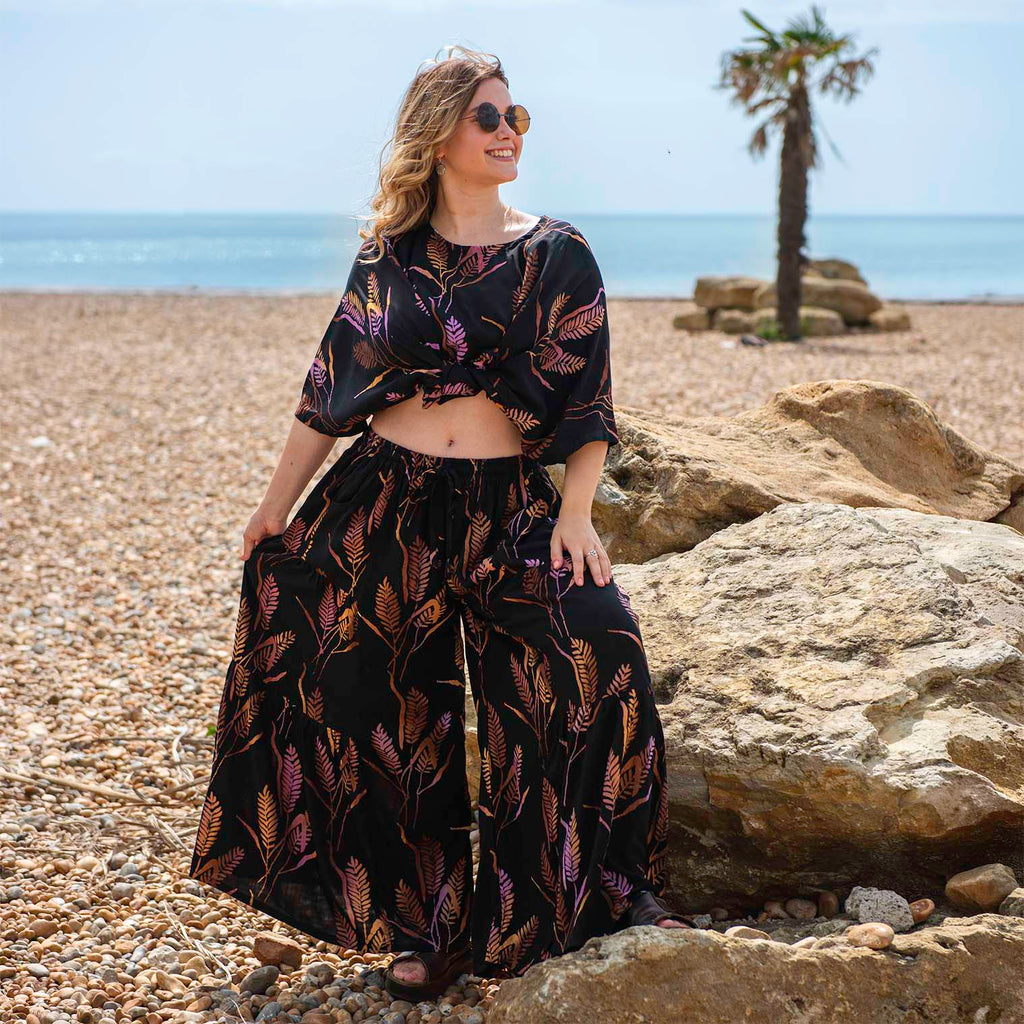 Flamenco Style Wide Trousers - Wheat Batik-Siesta Crafts