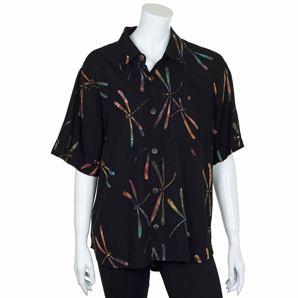 Turn Up Sleeve Shirt - Dragonfly Batik-Siesta Crafts