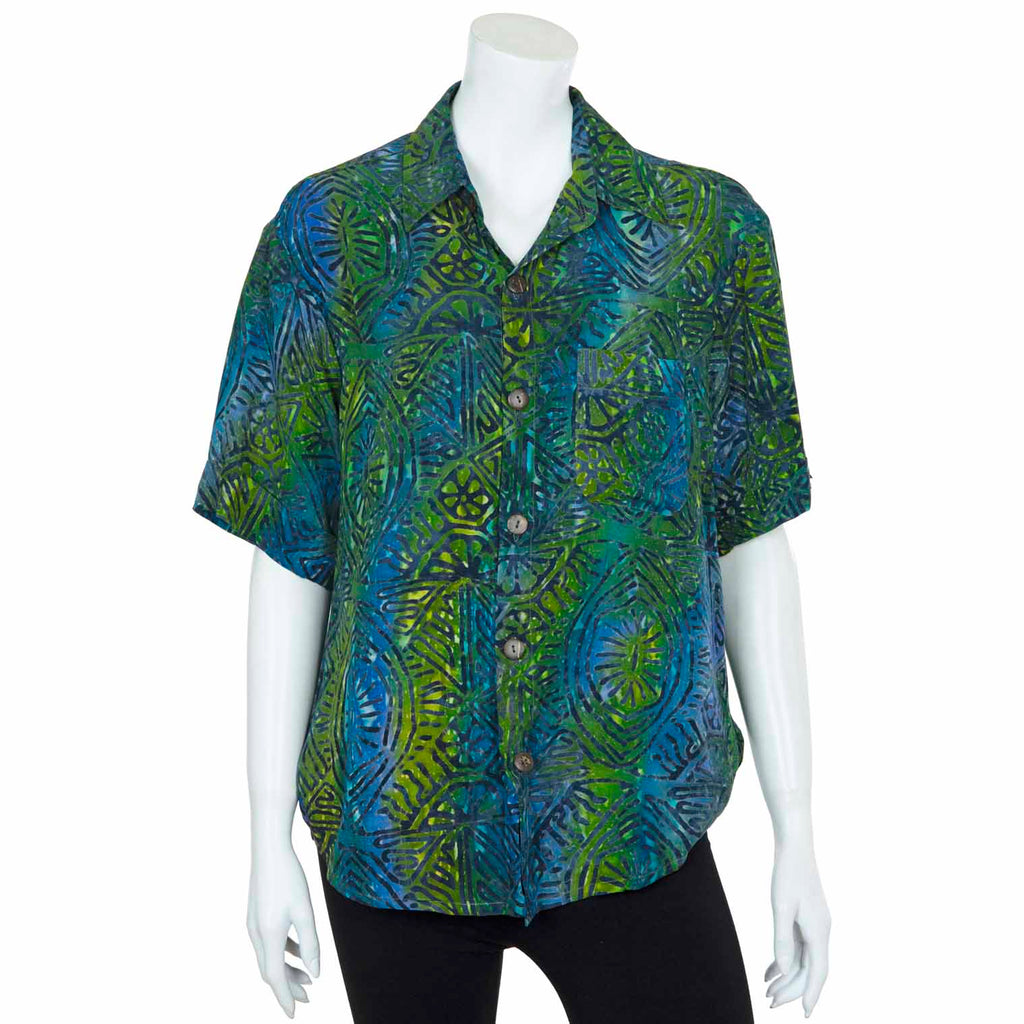 Turn Up Sleeve Shirt - Lagoon Batik-Siesta Crafts