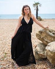 Ultra Wide Leg Crinkle Trousers Plain-Siesta Crafts