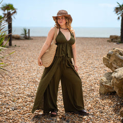 Ultra Wide Leg Crinkle Trousers Plain-Siesta Crafts