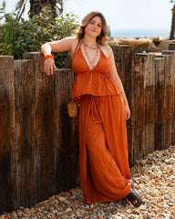 Ultra Wide Leg Crinkle Trousers Plain-Siesta Crafts