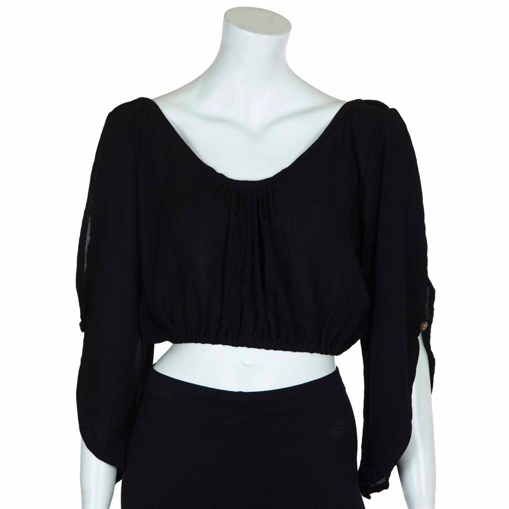 Crinkle Split Sleeve Cropped Top