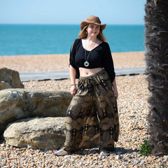 Faux Wrap Wide Leg Trousers - Black Marquise Mandala