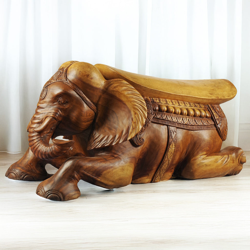 Festival Decorated Elephant Bench - Beads-Siesta Crafts
