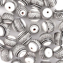 Black & White Crosshatch Ball Bead-Siesta Crafts